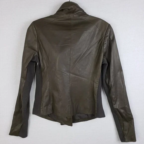 VINCE Leather Scuba Jacket Biker Lustrous Asymmetrical Minimalist Taupe Gray M